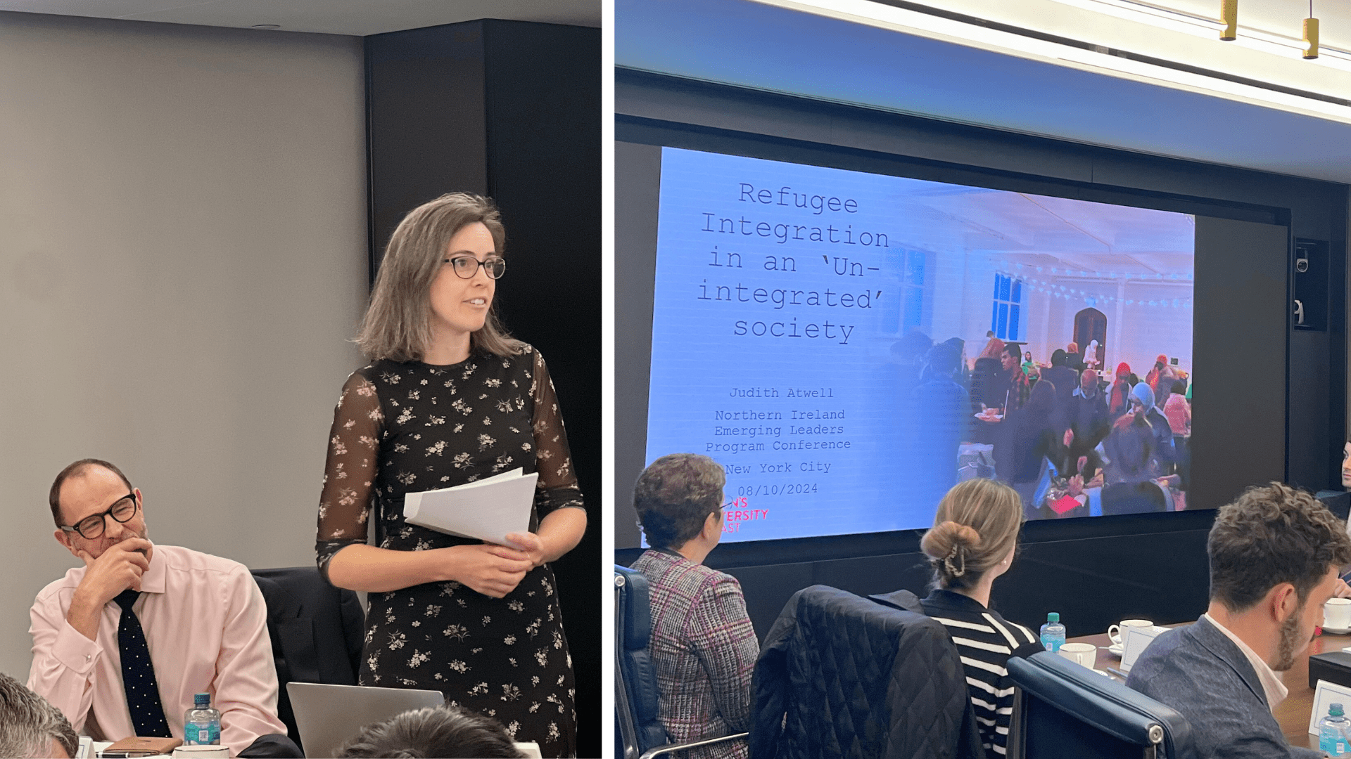 Emerging Leader Judith Atwell presents her final research paper on refugee integration in Northern Ireland at the 2024 conference in New York City.
